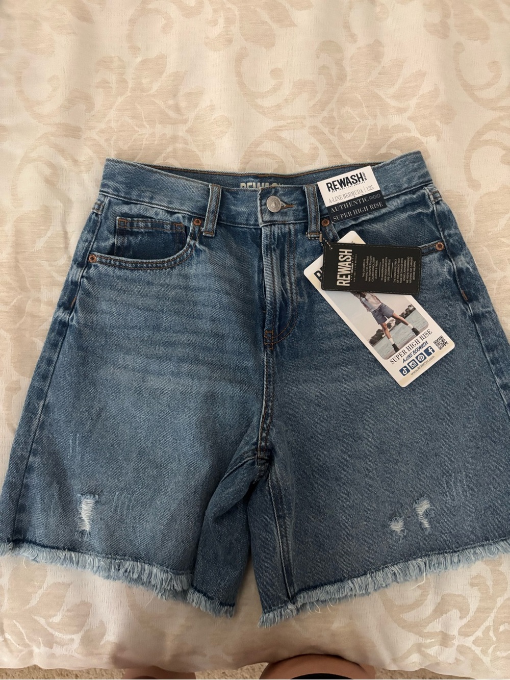Rewash Light-Medium Blue High-Rise Cutoff Jean Shorts
